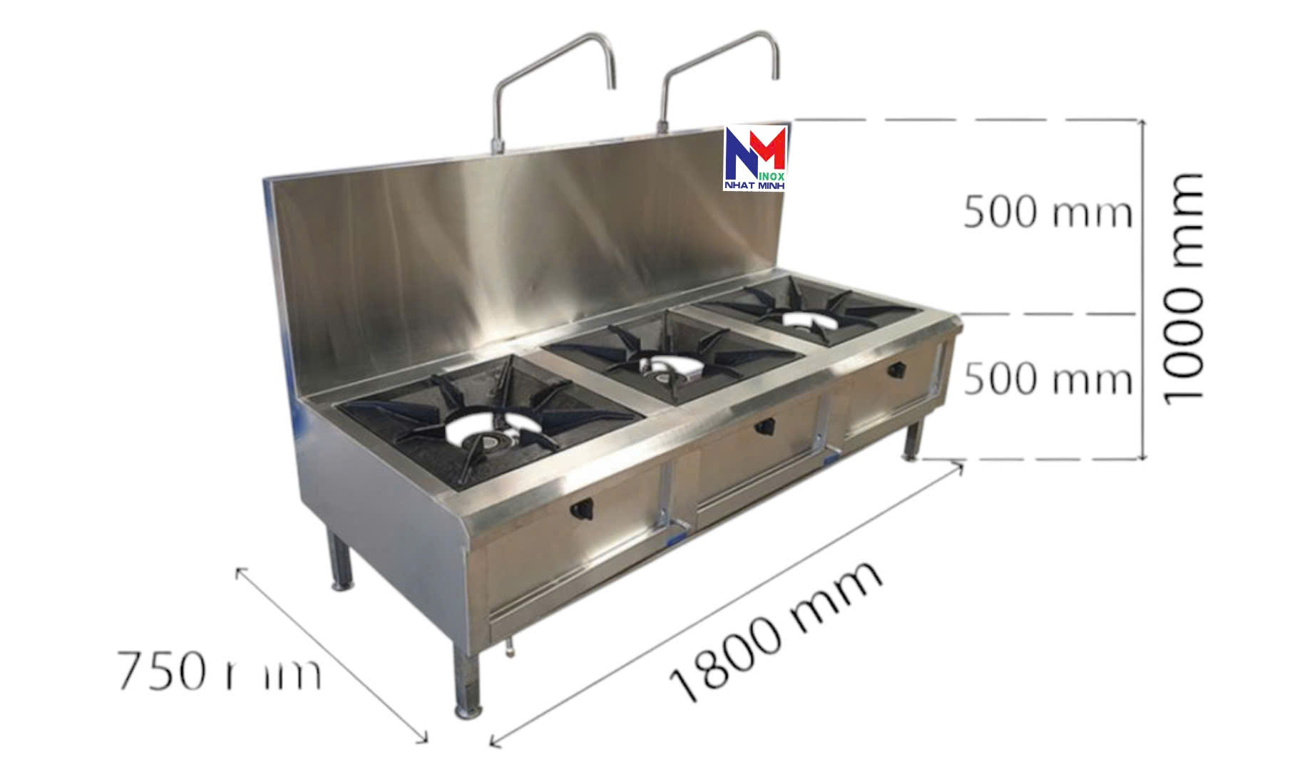 Bếp hầm 3 họng inox 304 có gáy