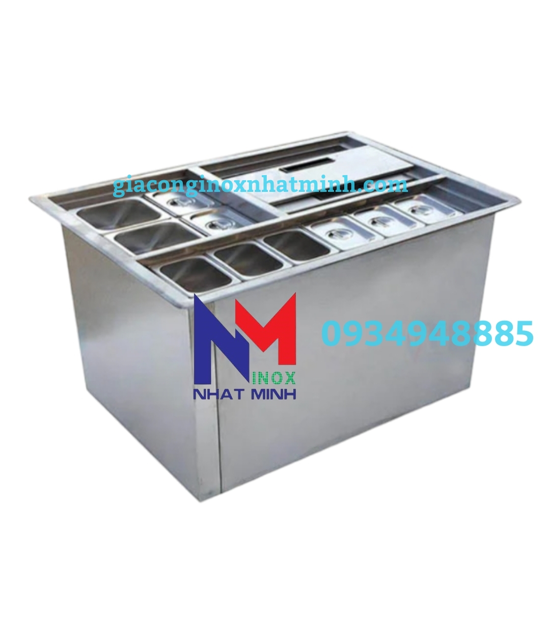 Thùng đá inox 304 âm bàn 10 khay topping