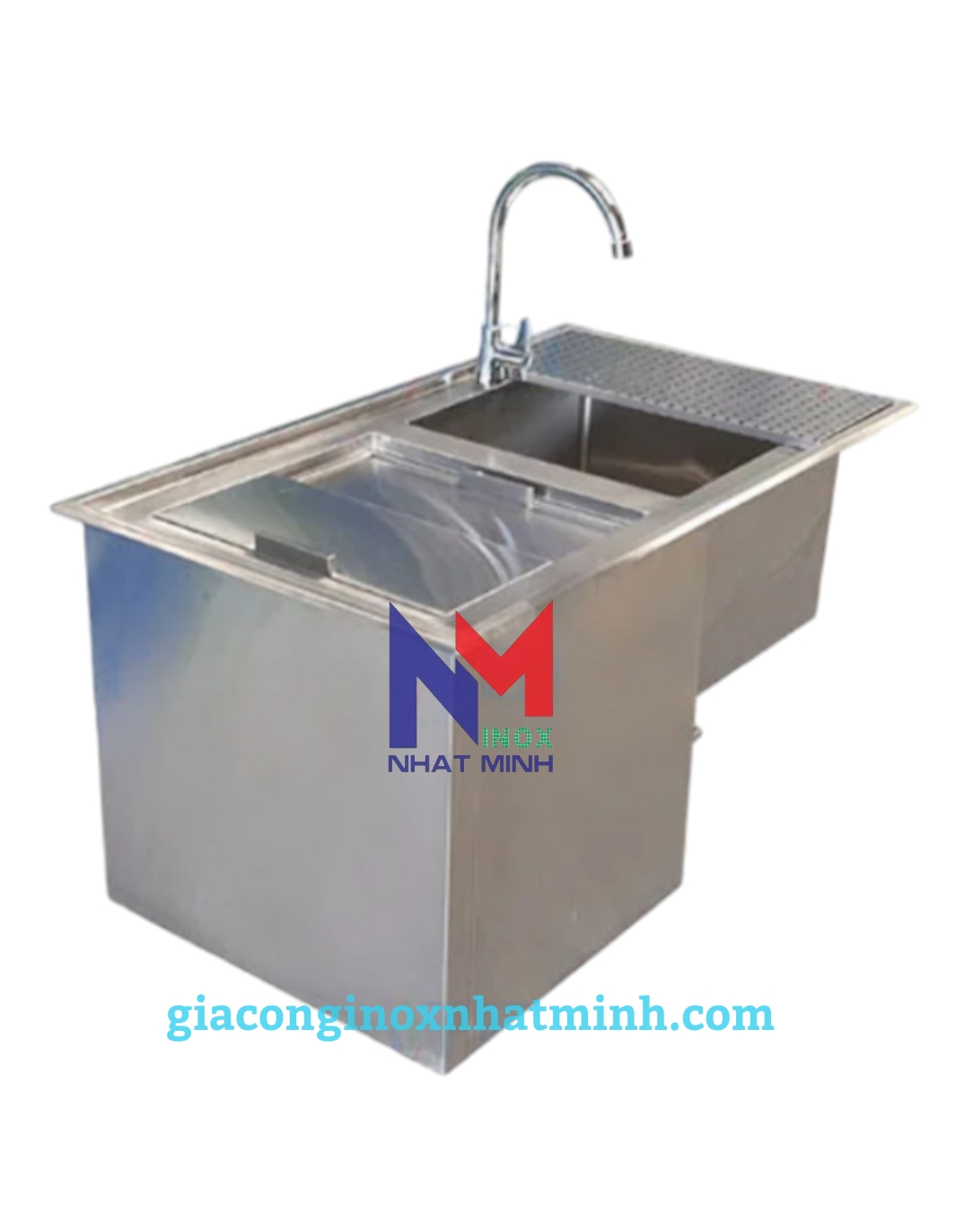 Thùng đá inox 201 âm bàn kèm chậu rửa