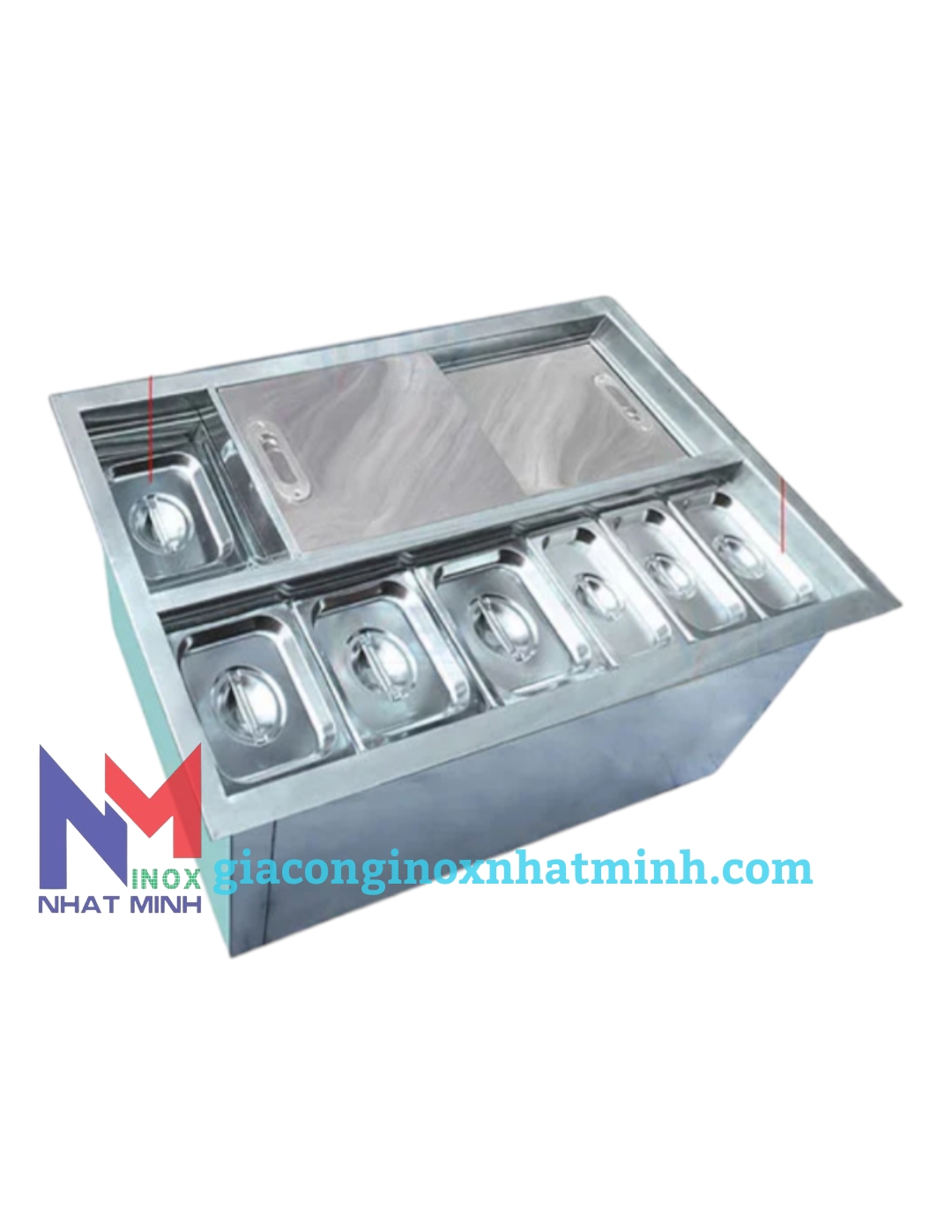 Thùng đá inox 304 âm bàn kèm khay topping