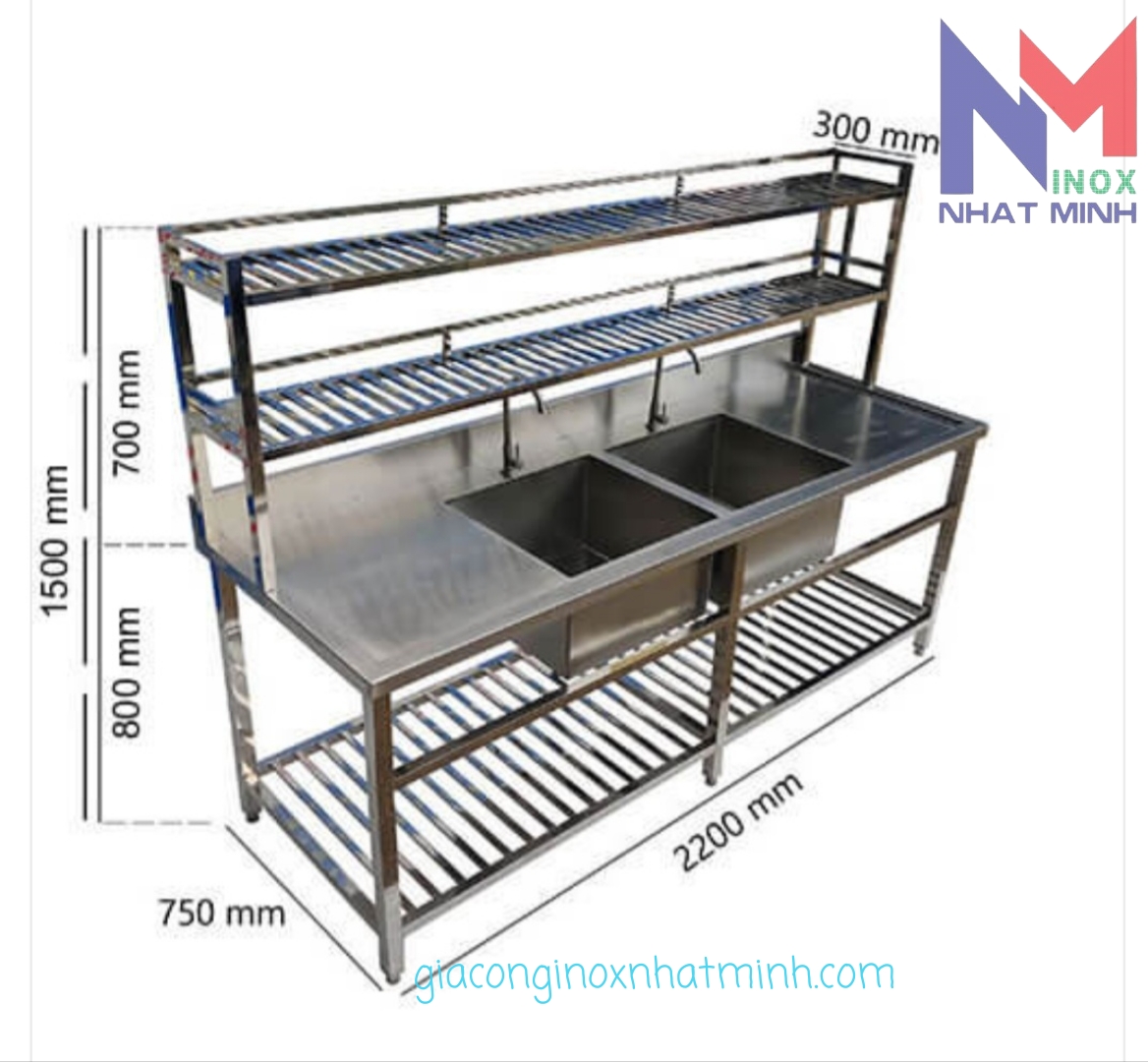 Chậu rửa inox 2 hộc có kệ 201