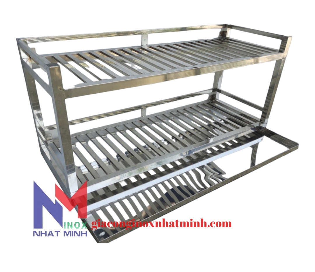 Kệ inox treo tường 2 tầng có khay chứa nước 304